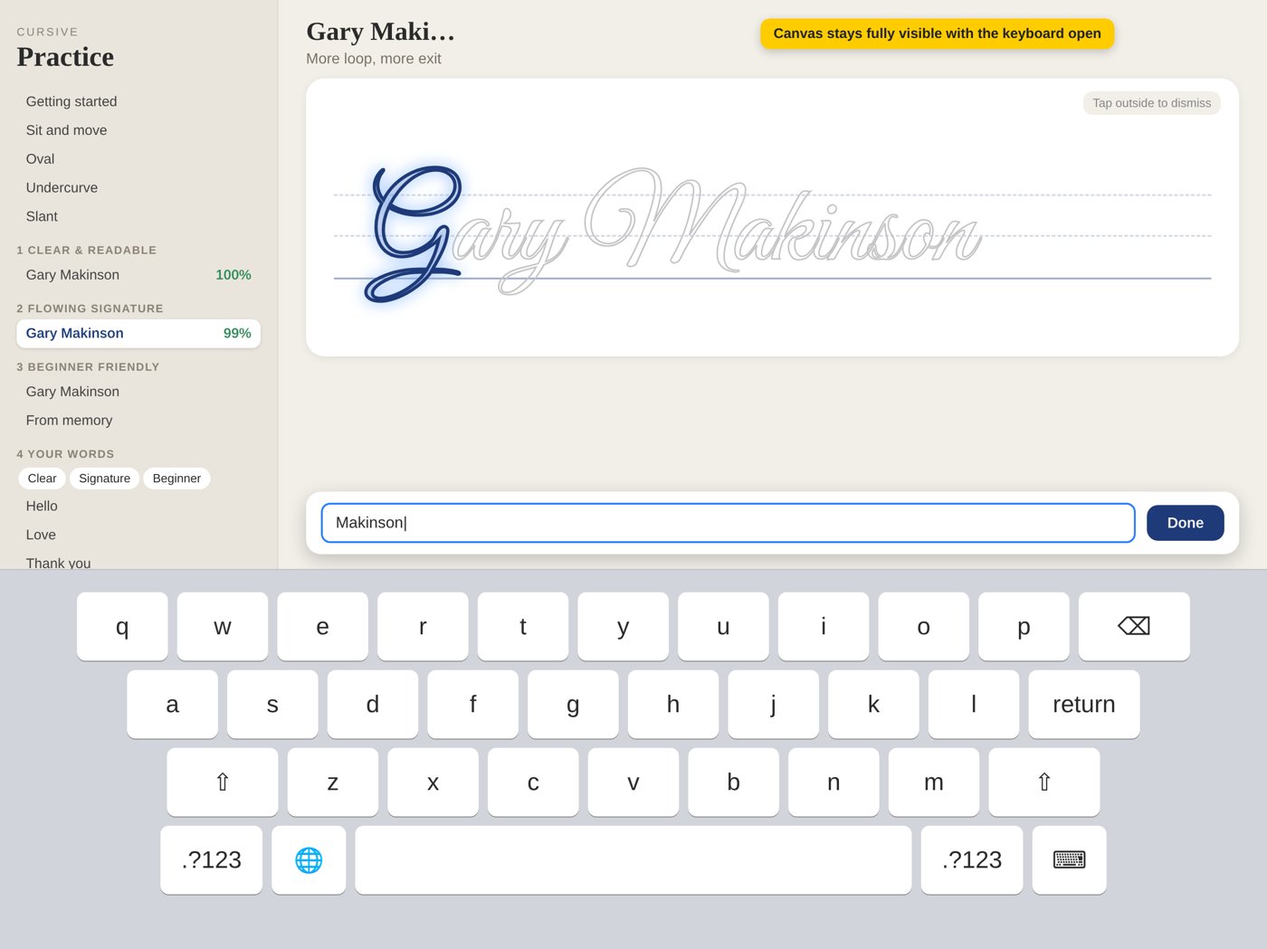 Keyboard up with a floating word panel.