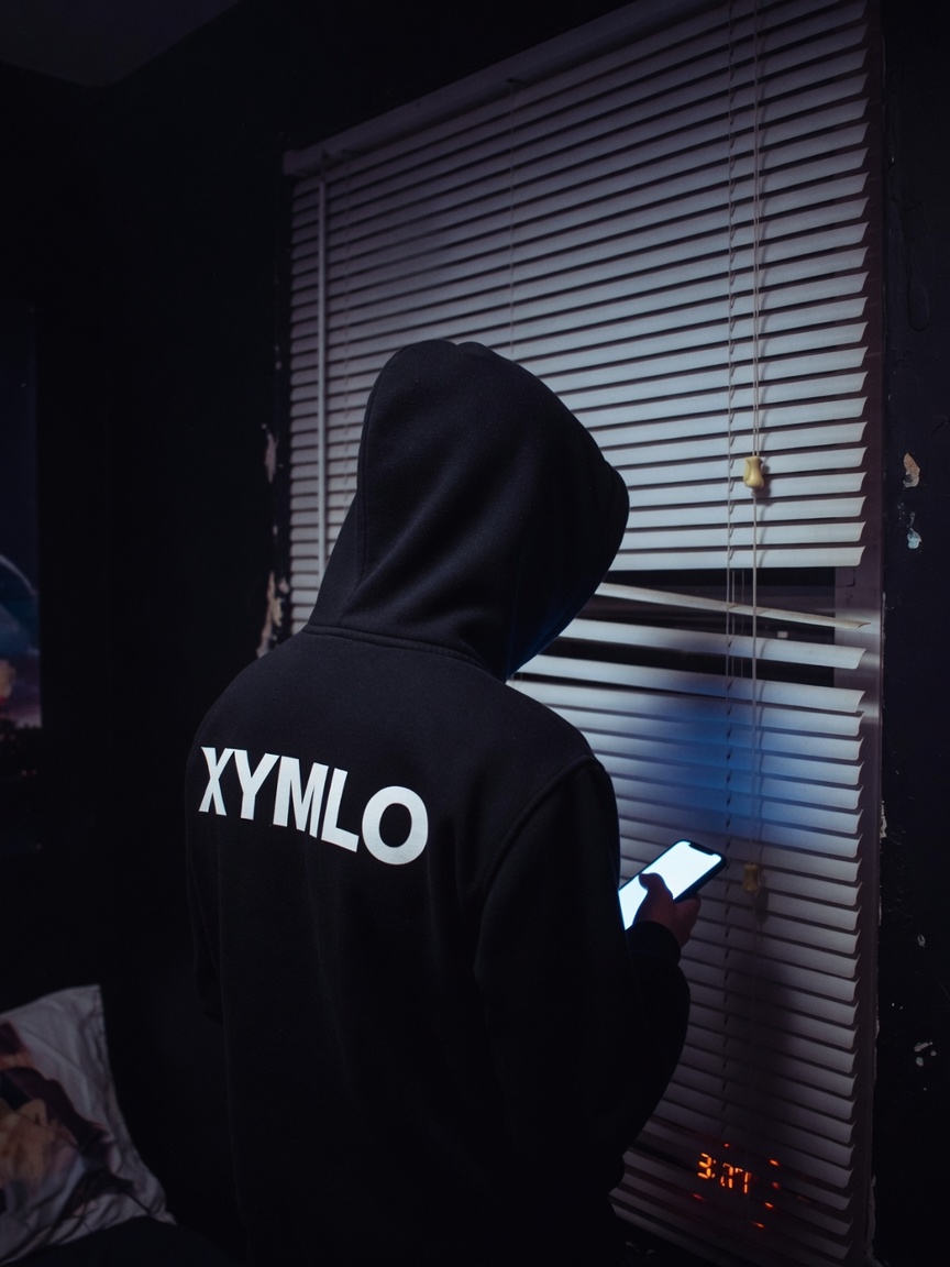 XYMLO hoodie from behind — no face, just cloth